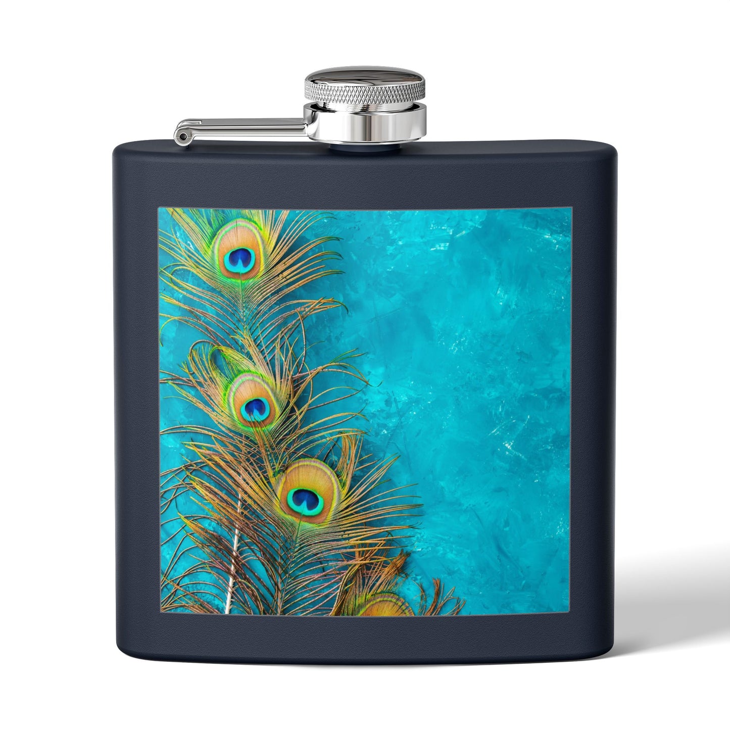 Tropical Stainless Steel 6 oz. Flask, Many Colors  – Peacock Turquoise Glow