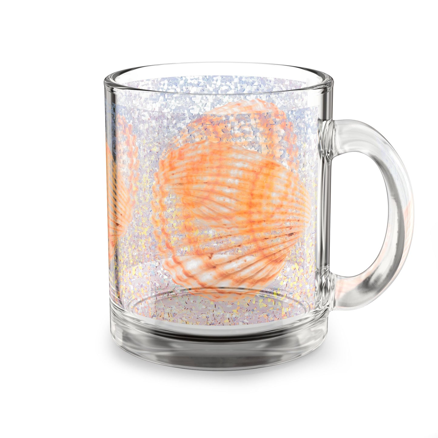 Tropical Glass Mug - 10oz Coffee Cup / Disco Orange Scallop