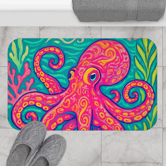 Red Kraken Joe Bath Mat, 2 Sizes - Tropical Vibes for Home Decor