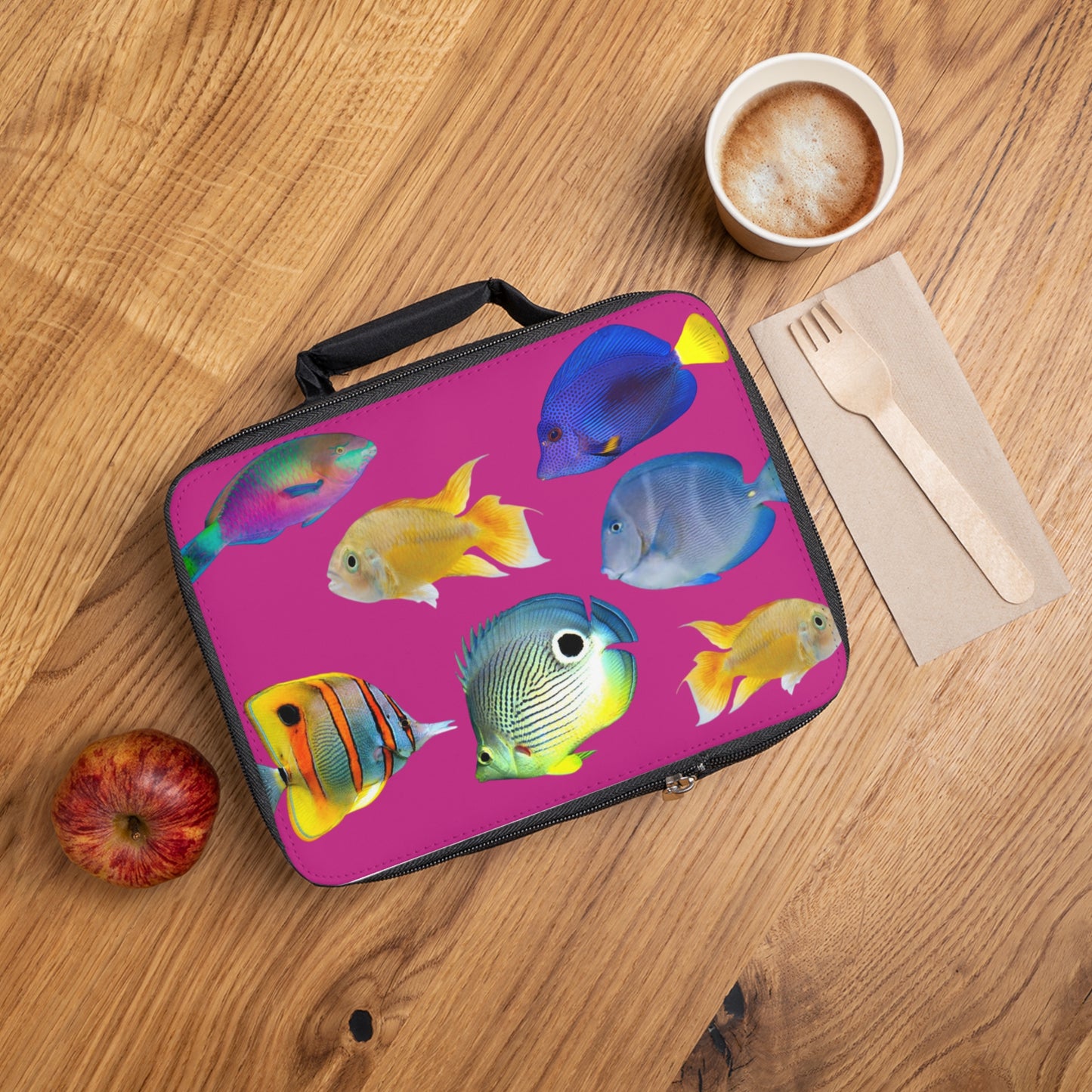 School of Fish/Hot Pink Lunch Bag - Eco-Friendly Insulated Tote, Adult and Child Lunchbox / Perfect for Picnics, Beach Outings