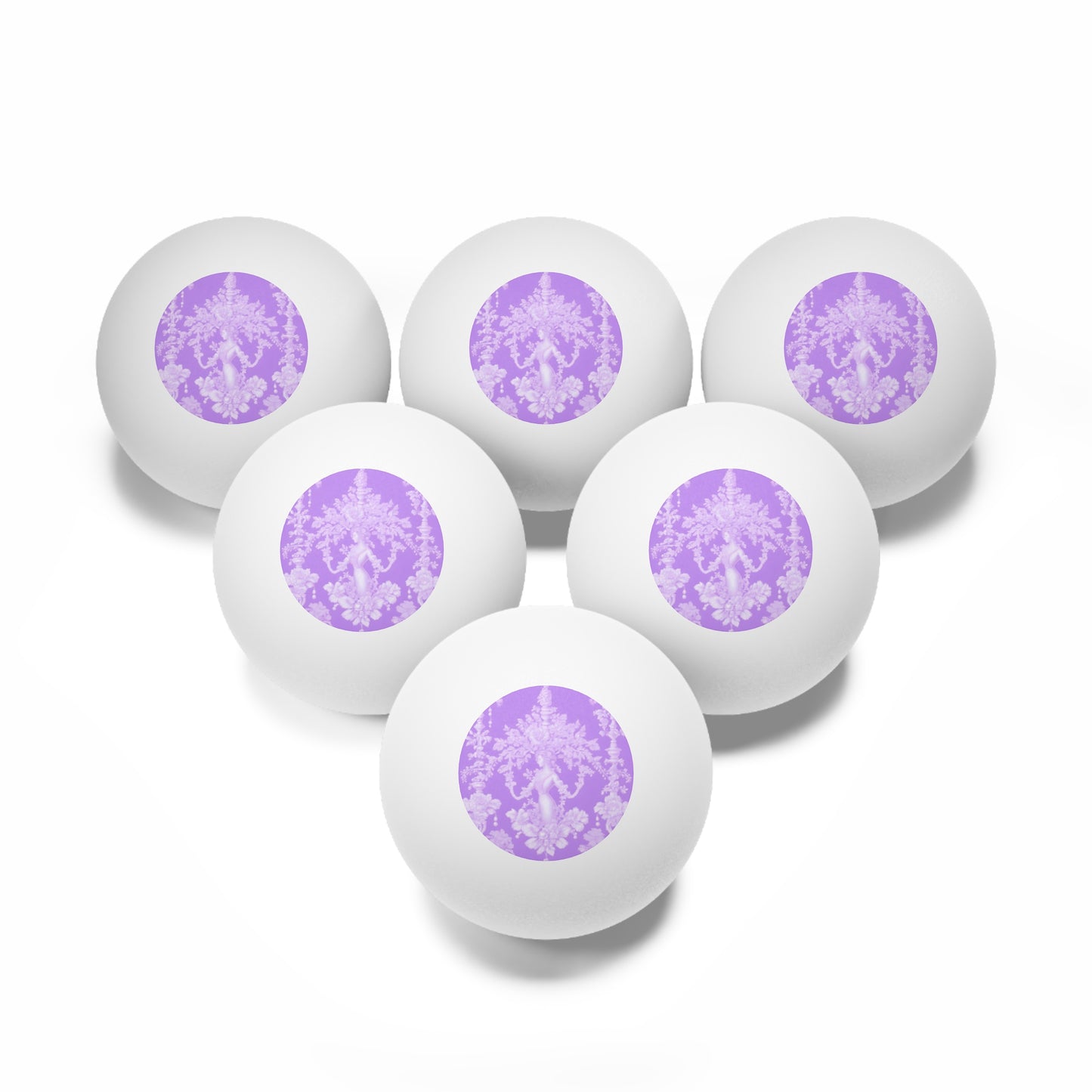 Tropical Paradise Ping Pong Balls - 6 Pack with Pearl Lady Toile, Purple