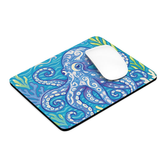 Tropical Mouse Pad, 2 Shapes - Beach Vibes for Home Office & Gamer / Octopus Kraken Joe, Blue