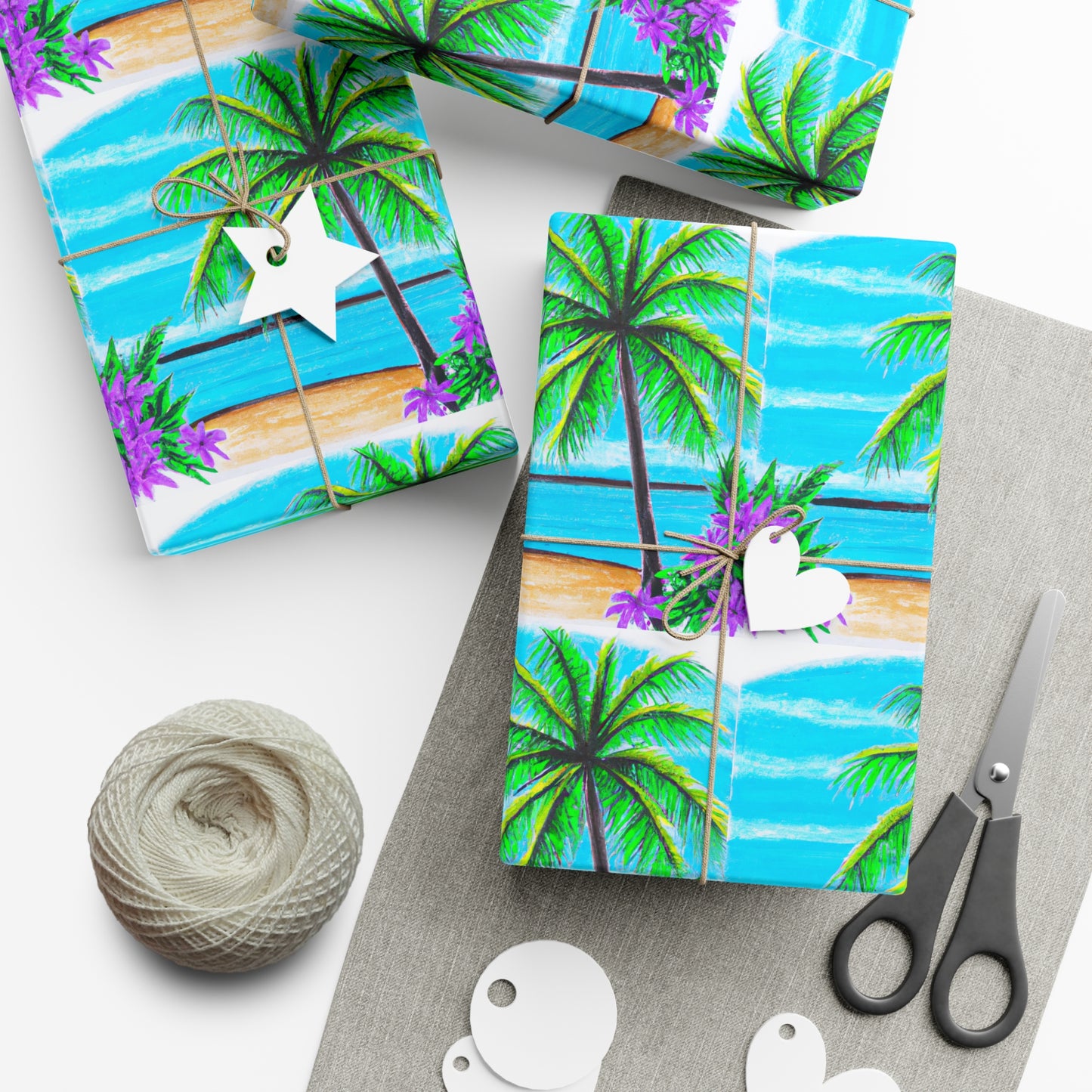 Wrapping Paper - Tropical Gift Wrap for All Occasions / 3 Sizes, 2 Finishes / Tropical Beach