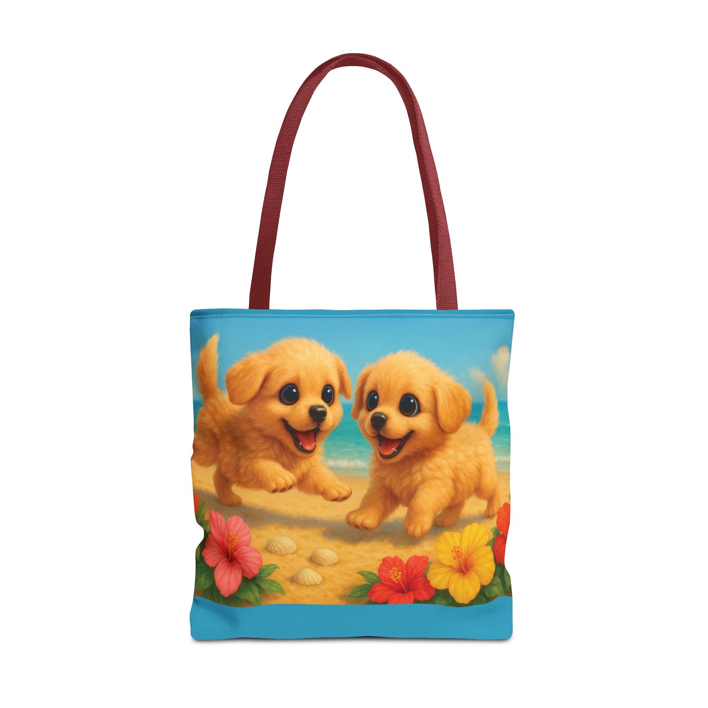 Two Puppies on Beach Tote Bag - 3 Sizes