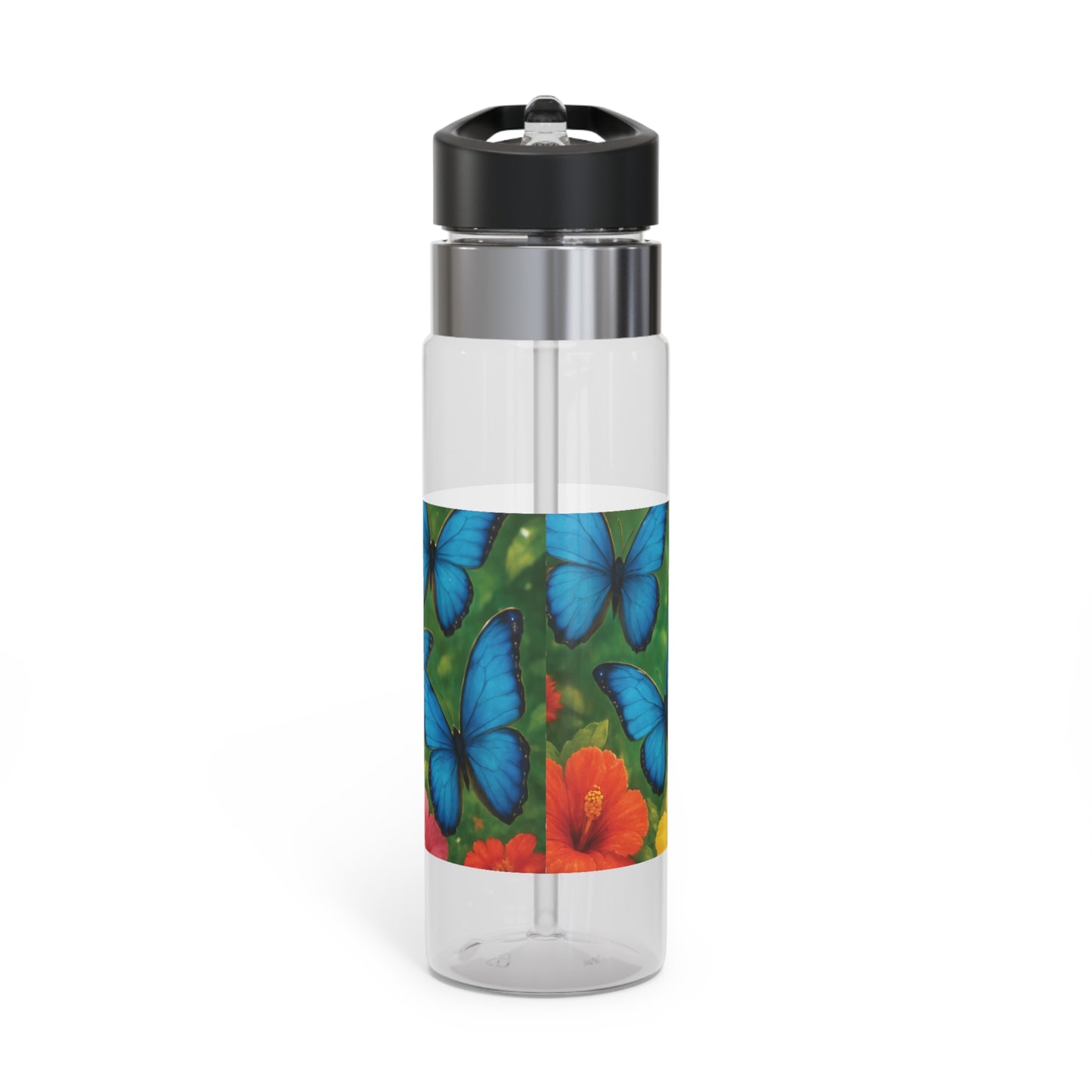 Tropical 20oz Tritan Sport Water Bottle -  Leakproof, Lightweight, BPA-Free / Morpho Butterflies Flight