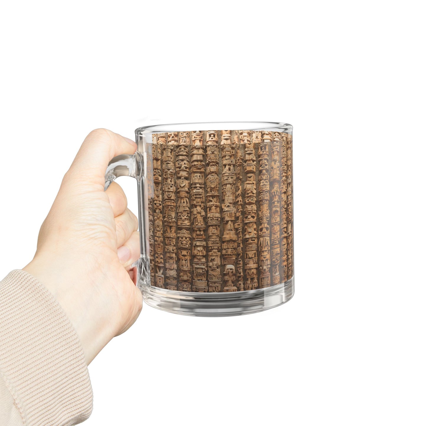 Tropical Glass Mug - 10oz Coffee Cup / Ancient Tiki Totems