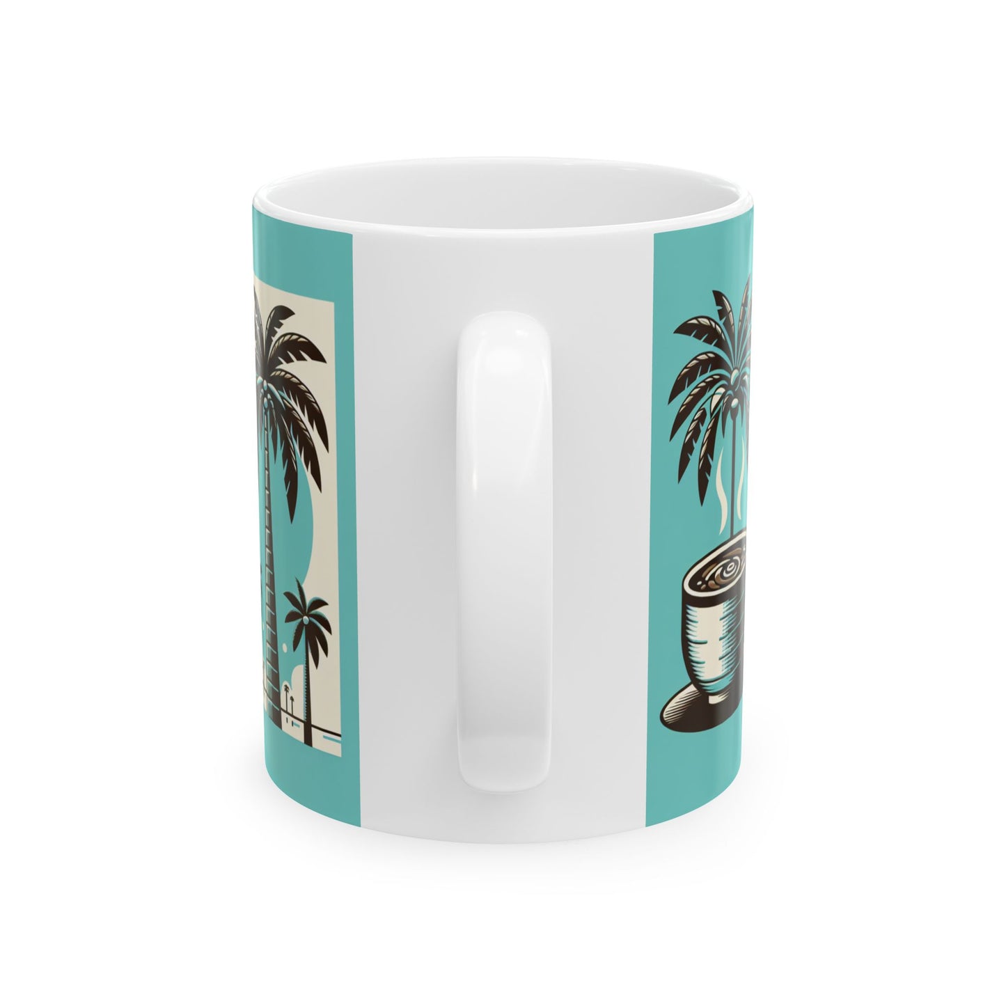 Ceramic White Mug - 11oz & 15oz, Palms and Coffee