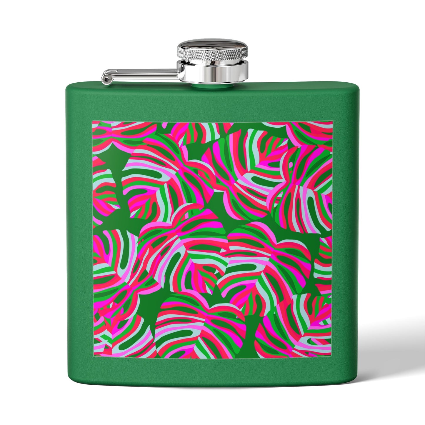 Tropical Stainless Steel 6 oz. Flask, Many Colors  – Neon Monstera Party