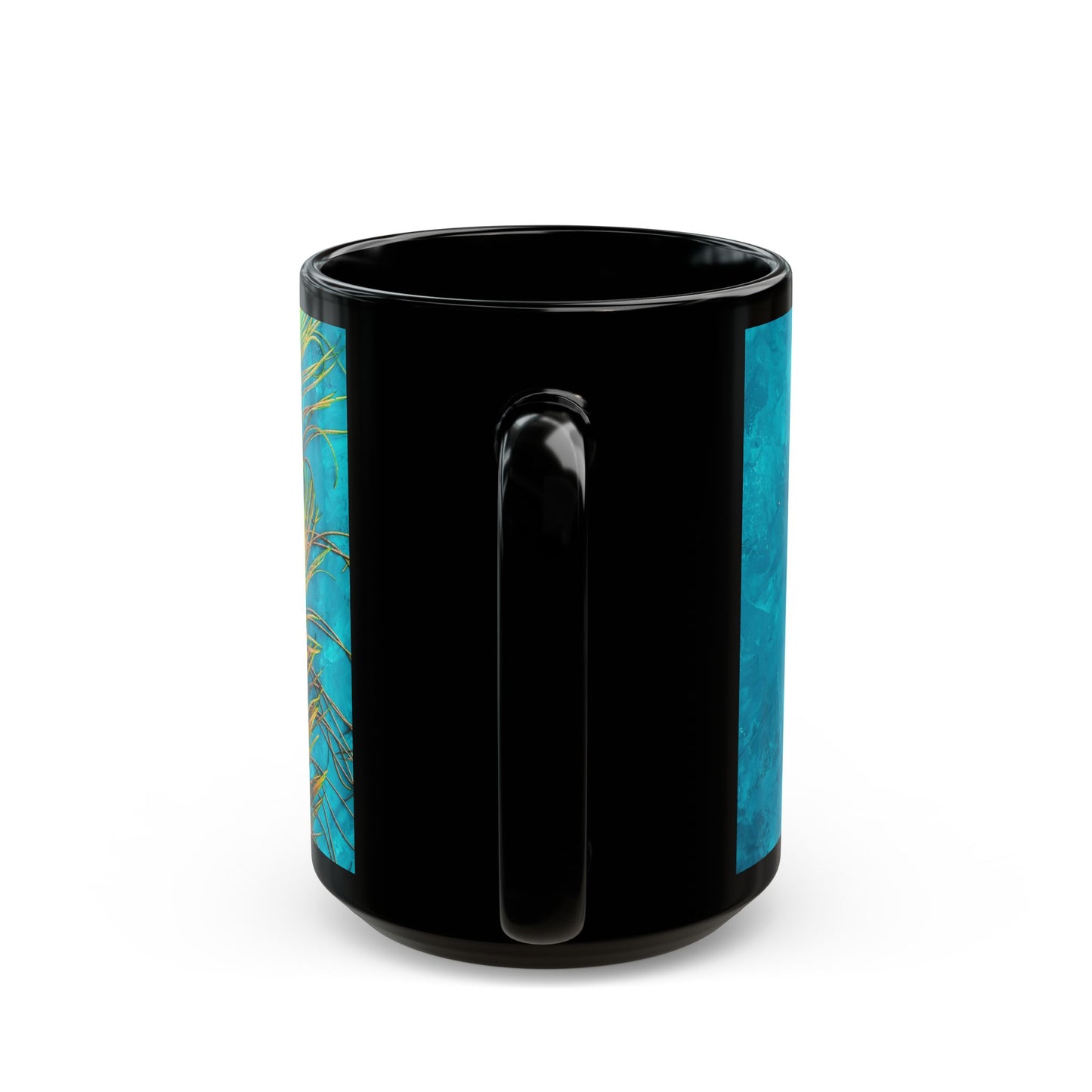 Black Coffee Mug - Peacock Turquoise Glow