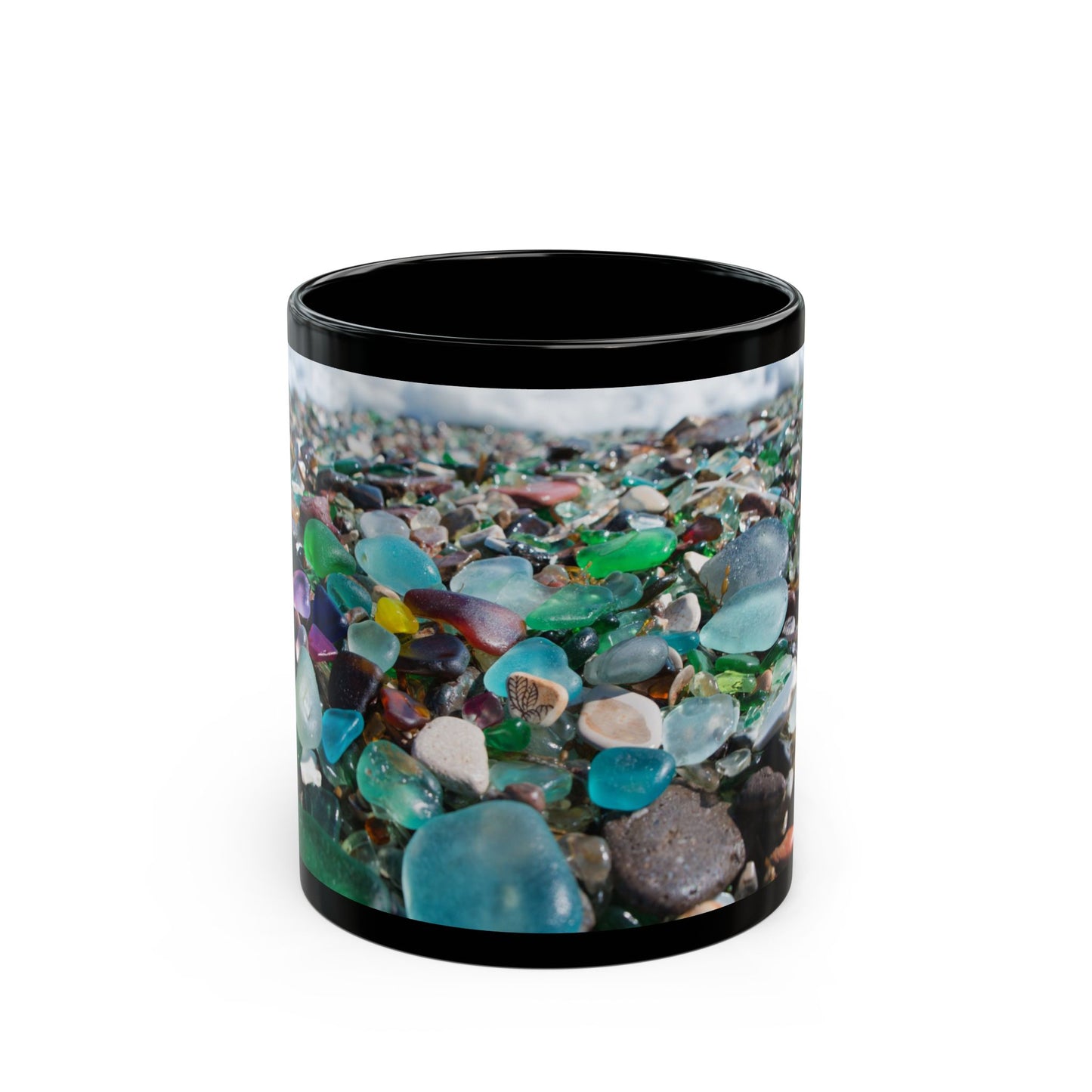 Beach Glass Along Shoreline Black Coffee Mug