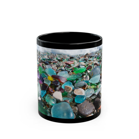 Beach Glass Along Shoreline Black Coffee Mug