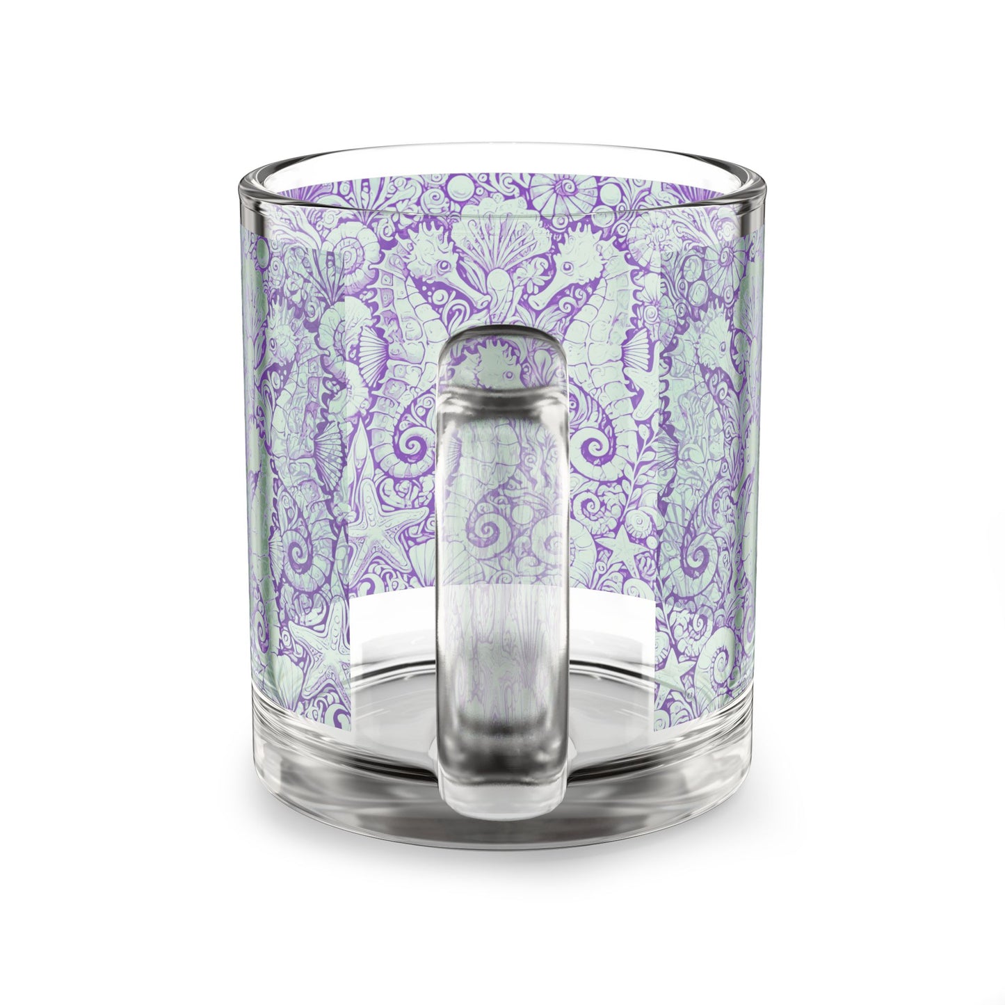 Tropical Glass Mug - 10oz Coffee Cup / Seahorses, Minty