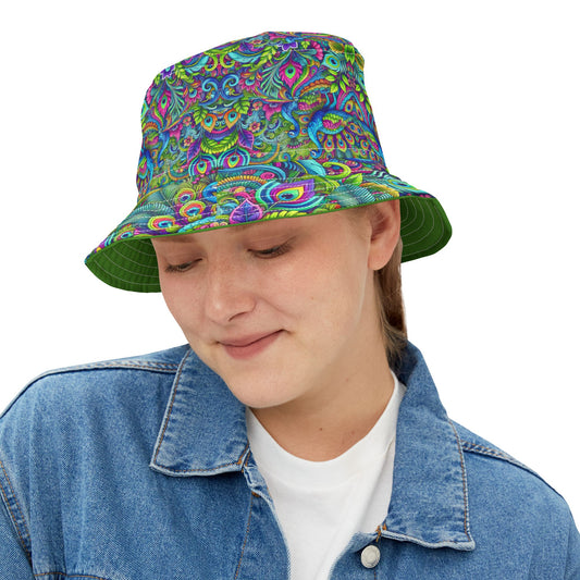 Tropical Polyester Bucket Hat, 2 Sizes - Peacock Prism/Green