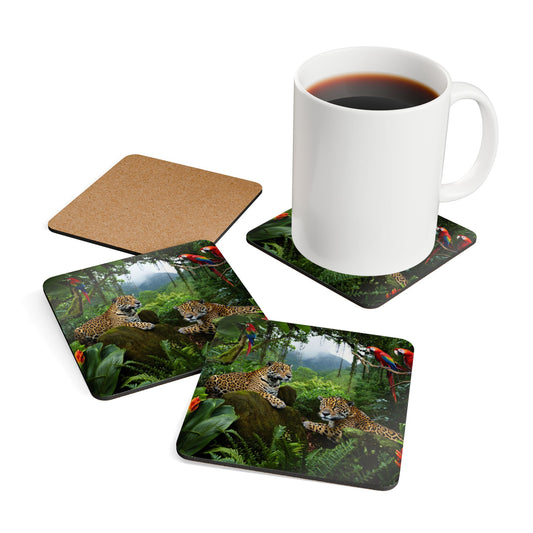 Four-piece Coaster Set - Jaguars and Parrots