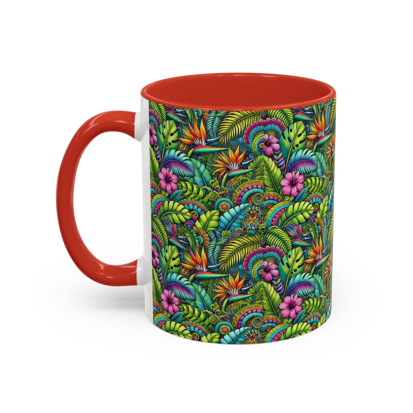 Accent Color Coffee Mug (11, 15oz), Rainforest Blooms, Various Colors