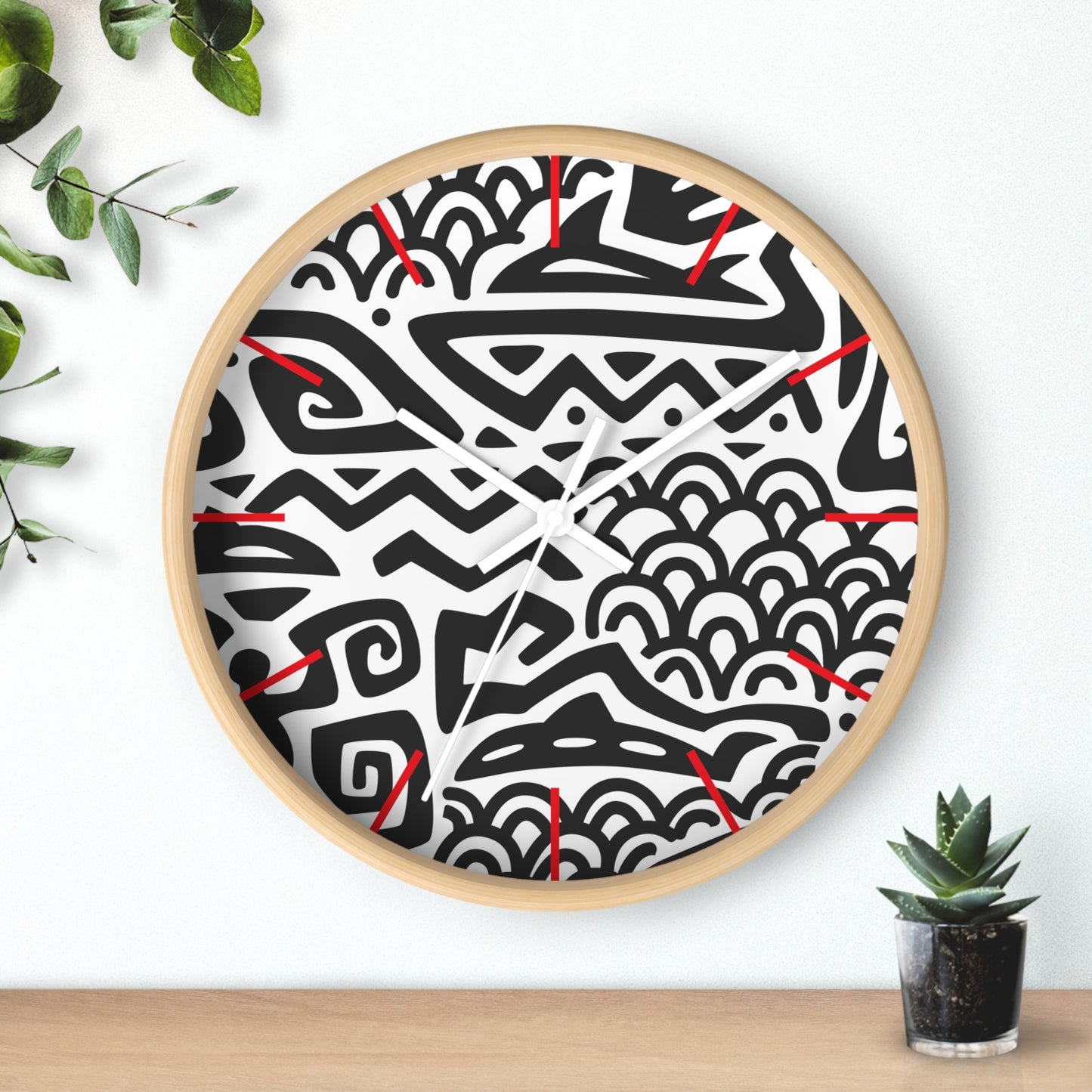 Wall Clock - Tiki Aztec Black, red marks