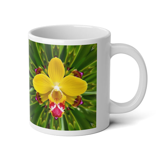 Jumbo Mug, 20oz, Yellow Orchid Kaleidoscope | Tropical Coffee Cup
