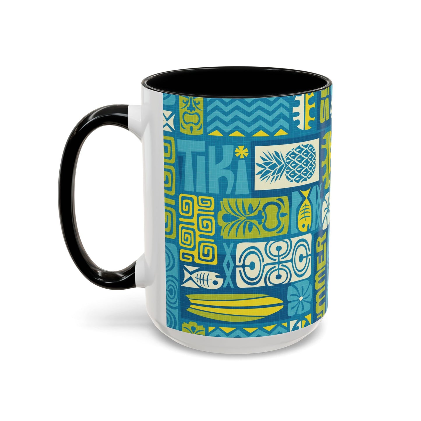 Accent Coffee Mug (11, 15oz), 8 Colors - Tiki Poster Blue