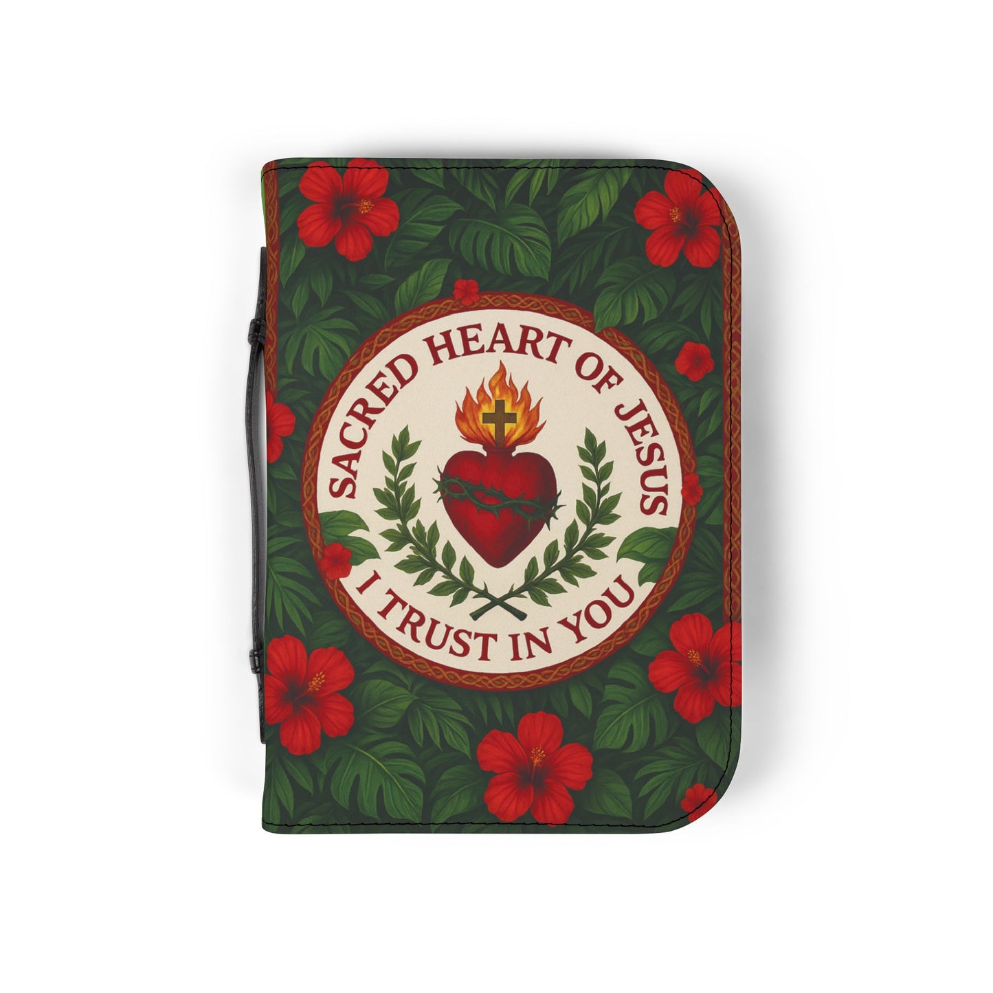 Tropical Bible Cover, Sacred Heart of Jesus Green / Floral Bible Protector, Church Accessories