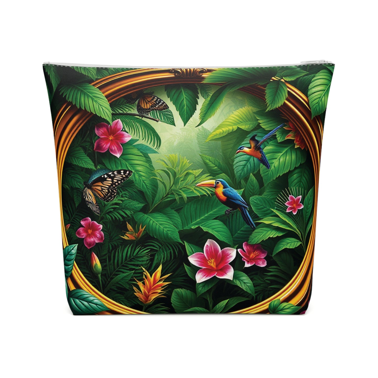 Tropical Cotton Cosmetic Bag - Makeup Pouch, 5 Sizes / Framed Rainforest