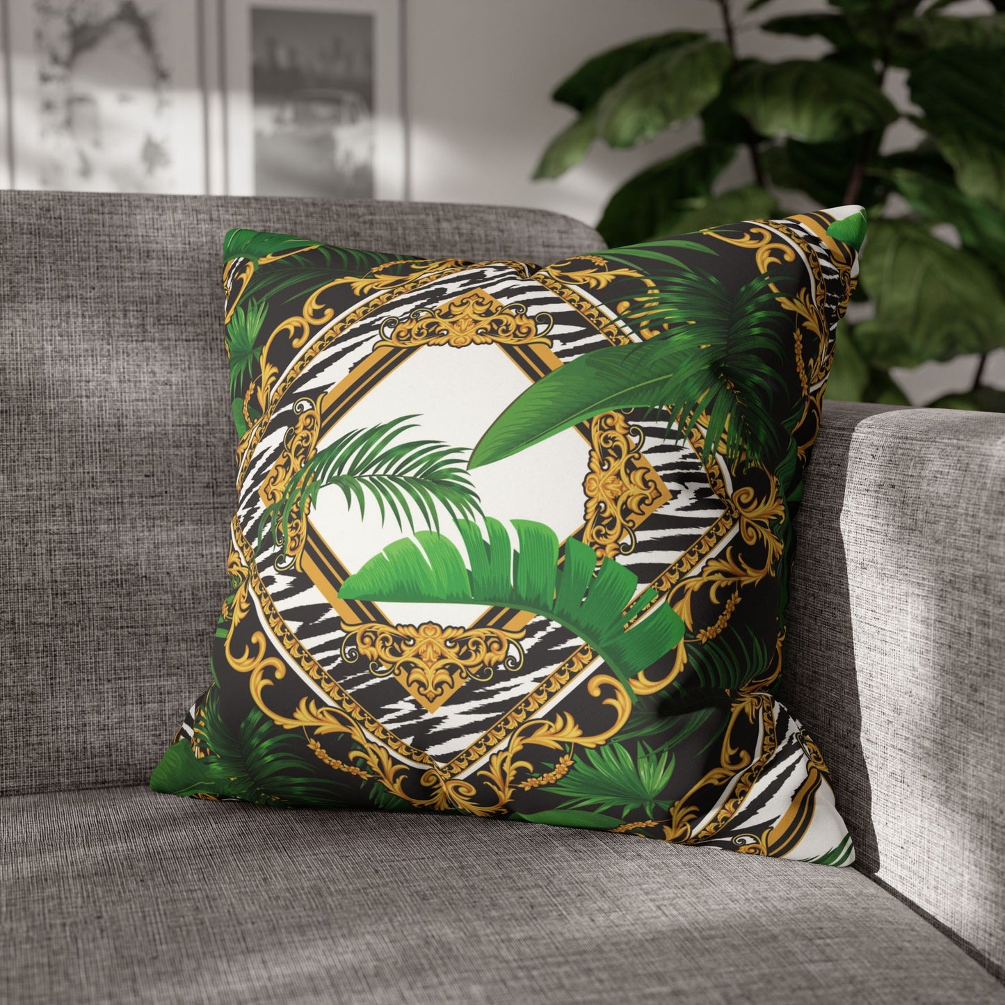 Faux Suede Square Pillowcase - Jungle Luxe White