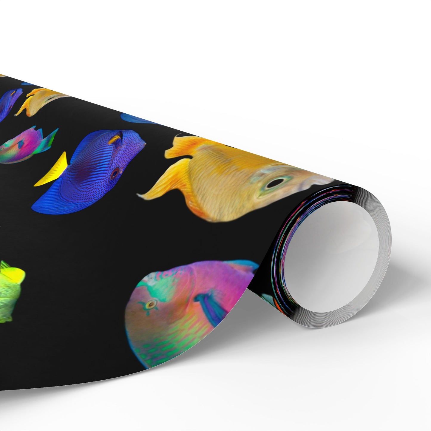 Wrapping Paper - Tropical Gift Wrap for All Occasions, 3 Sizes/2 Finishes / School of Fish, Black