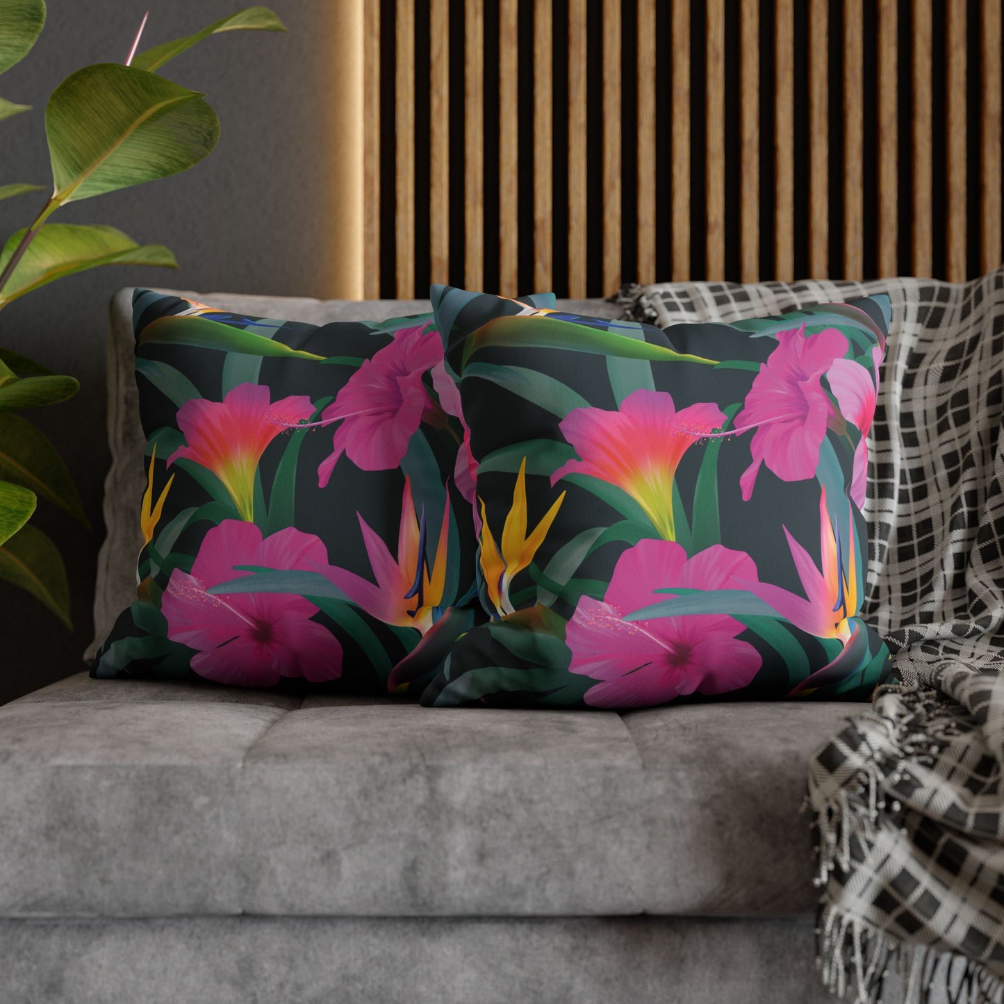 Faux Suede Square Pillowcase - Tropical Floral Beauties