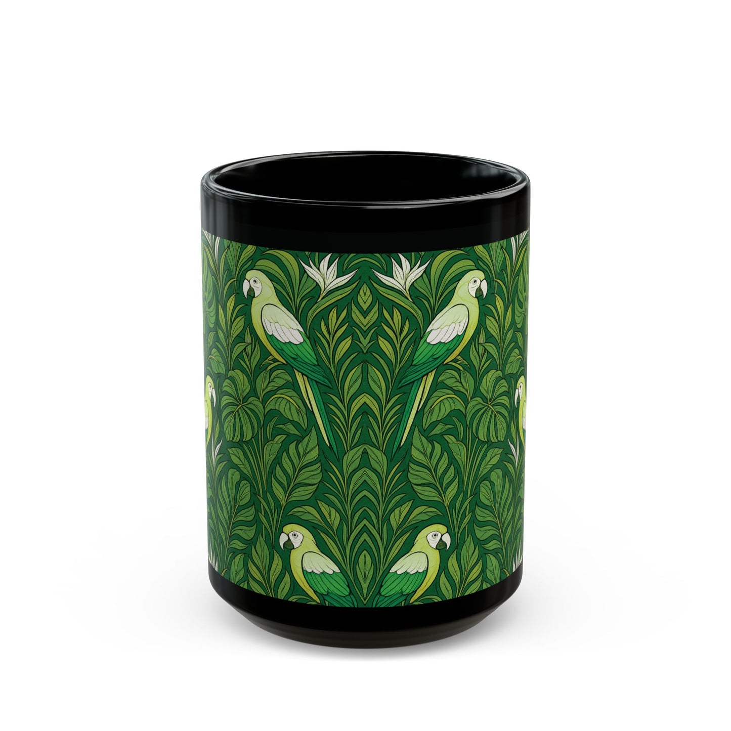 Black Coffee Mug - Parrot Family, Lime