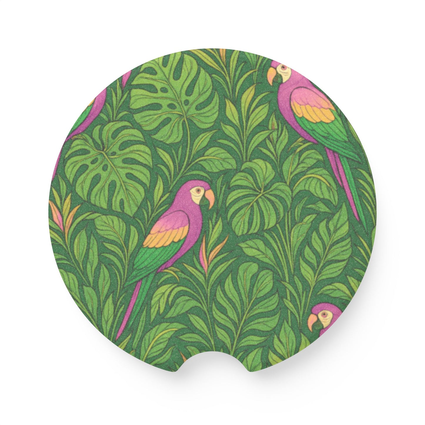 Soapstone Car Coaster - Parrot Family/Pink