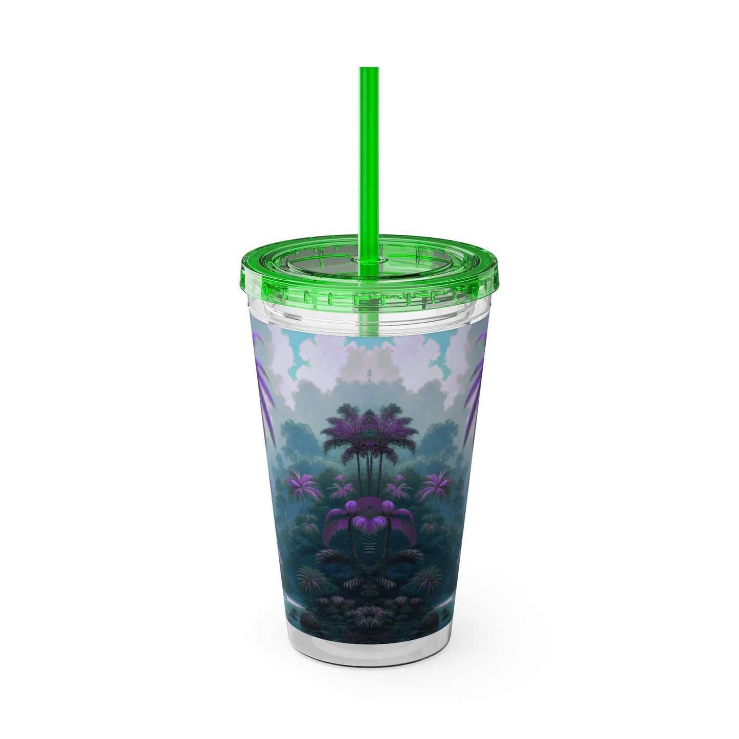 Tropical Tumbler with Straw | 16oz Colorful Travel Cup / Sleeping Parrot/Fantasy