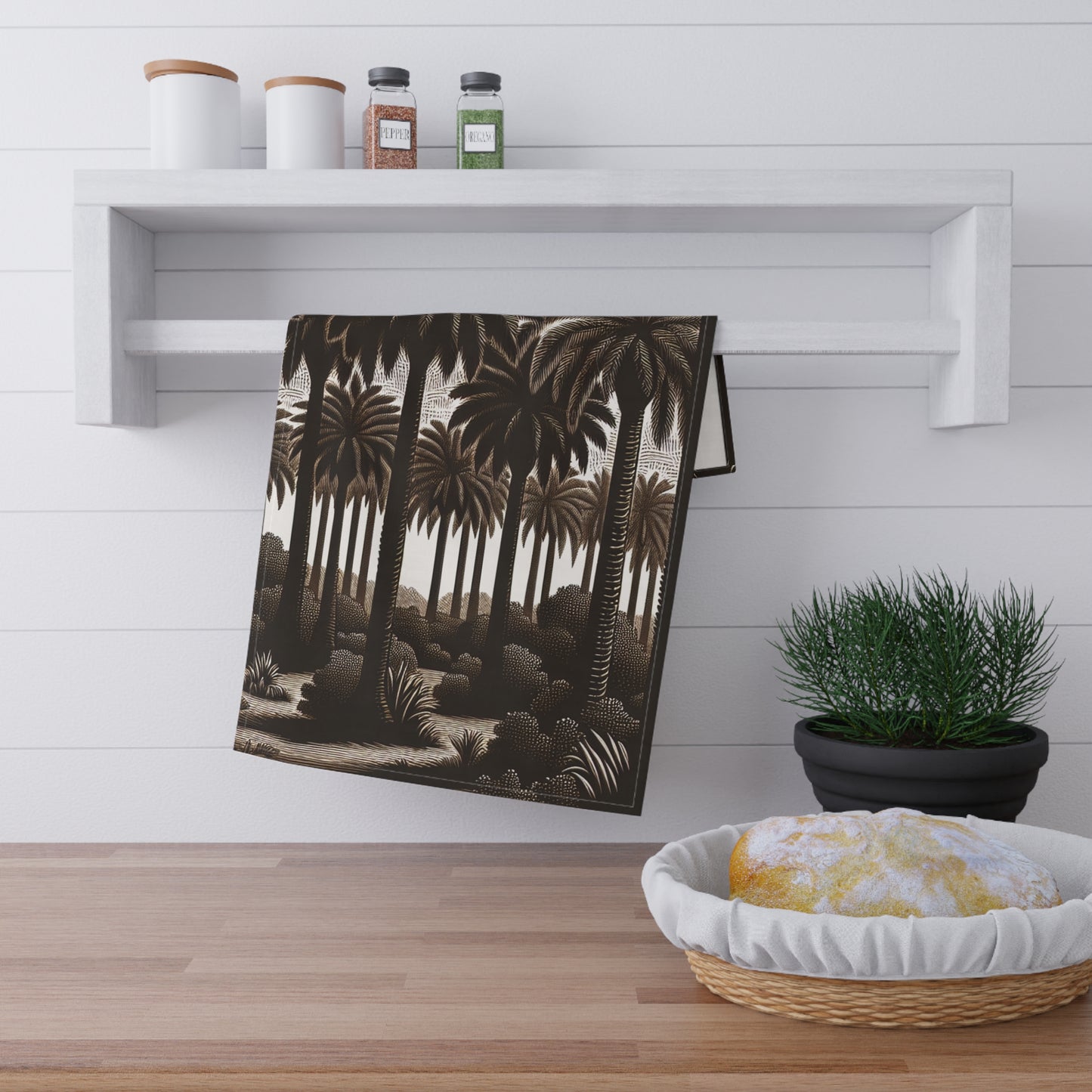 Tea Towels (cotton, poly), Woodcut Palm Grove