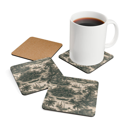 Coaster Set - Tropical Toile #1, Black