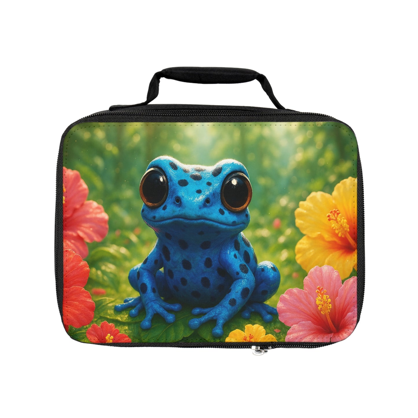 Baby Blue Frog Rainforest Lunch Bag - Eco-Friendly Insulated Tote, Adult and Child Lunchbox / Perfect for Picnics, Beach Outings