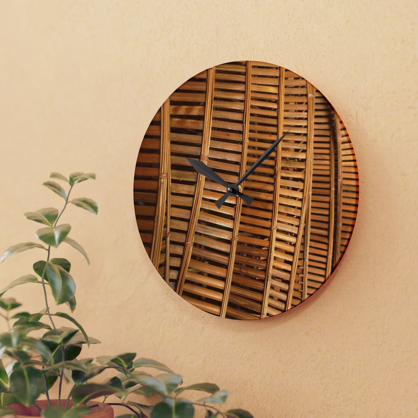 Acrylic Wall Clock, Natural Bamboo Flow