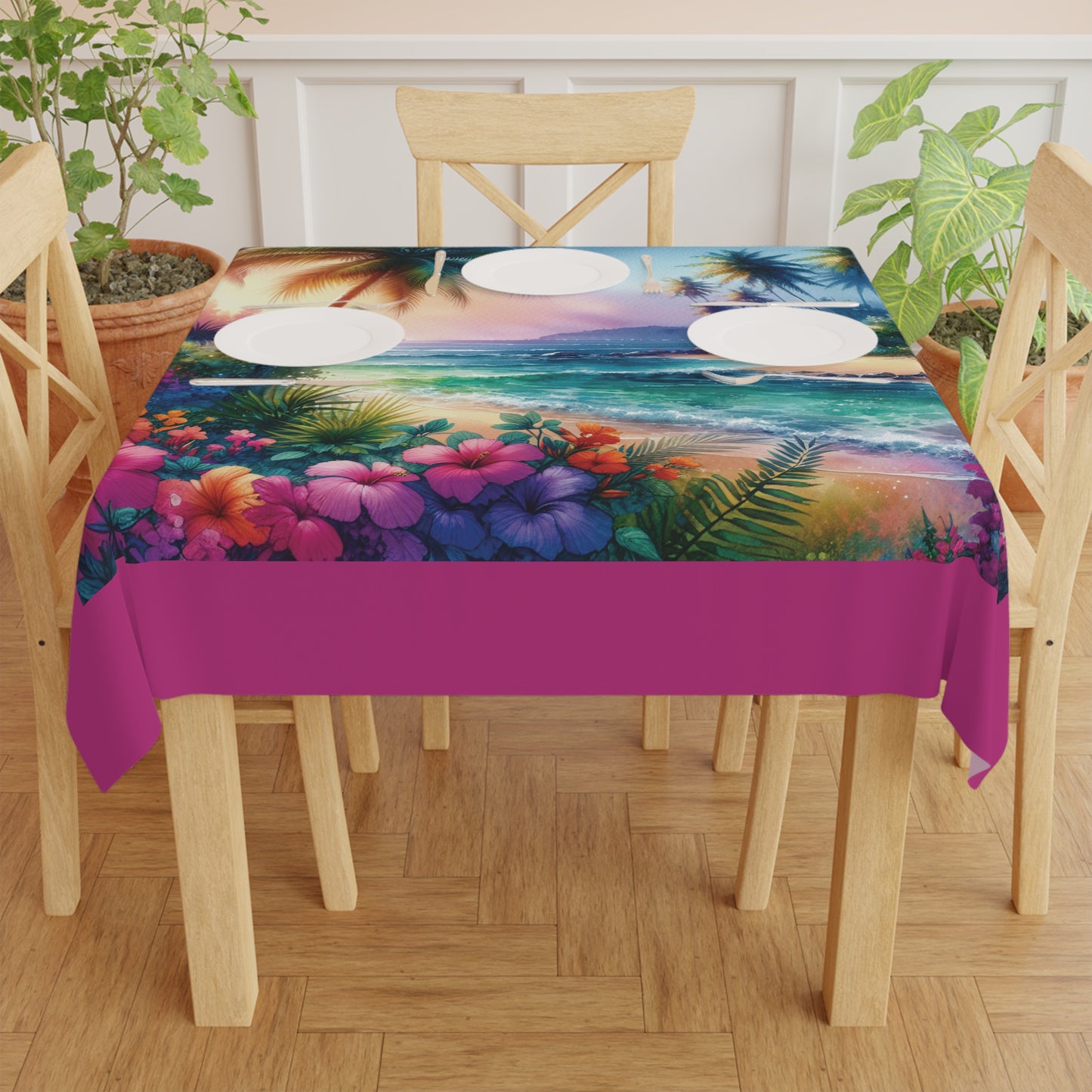 Bay of Peace/Pink Tablecloth, 55" x 55"