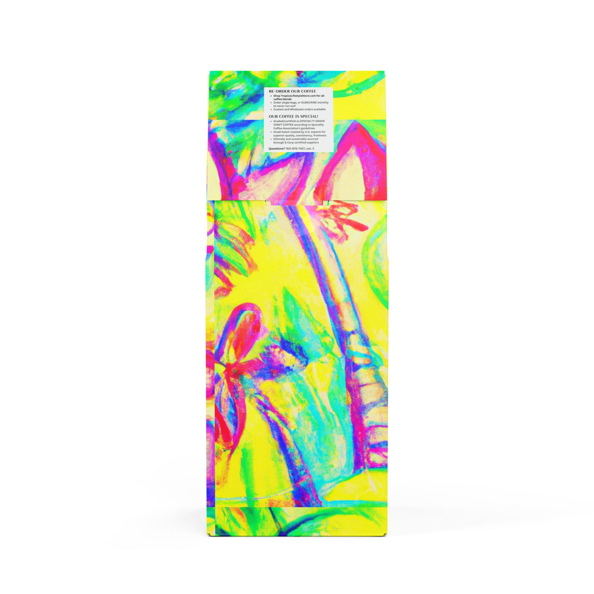Midnight Surf Blend™ (Medium-Dark Roast) Specialty Grade Craft Coffee / Tropical Doodles, Yellow