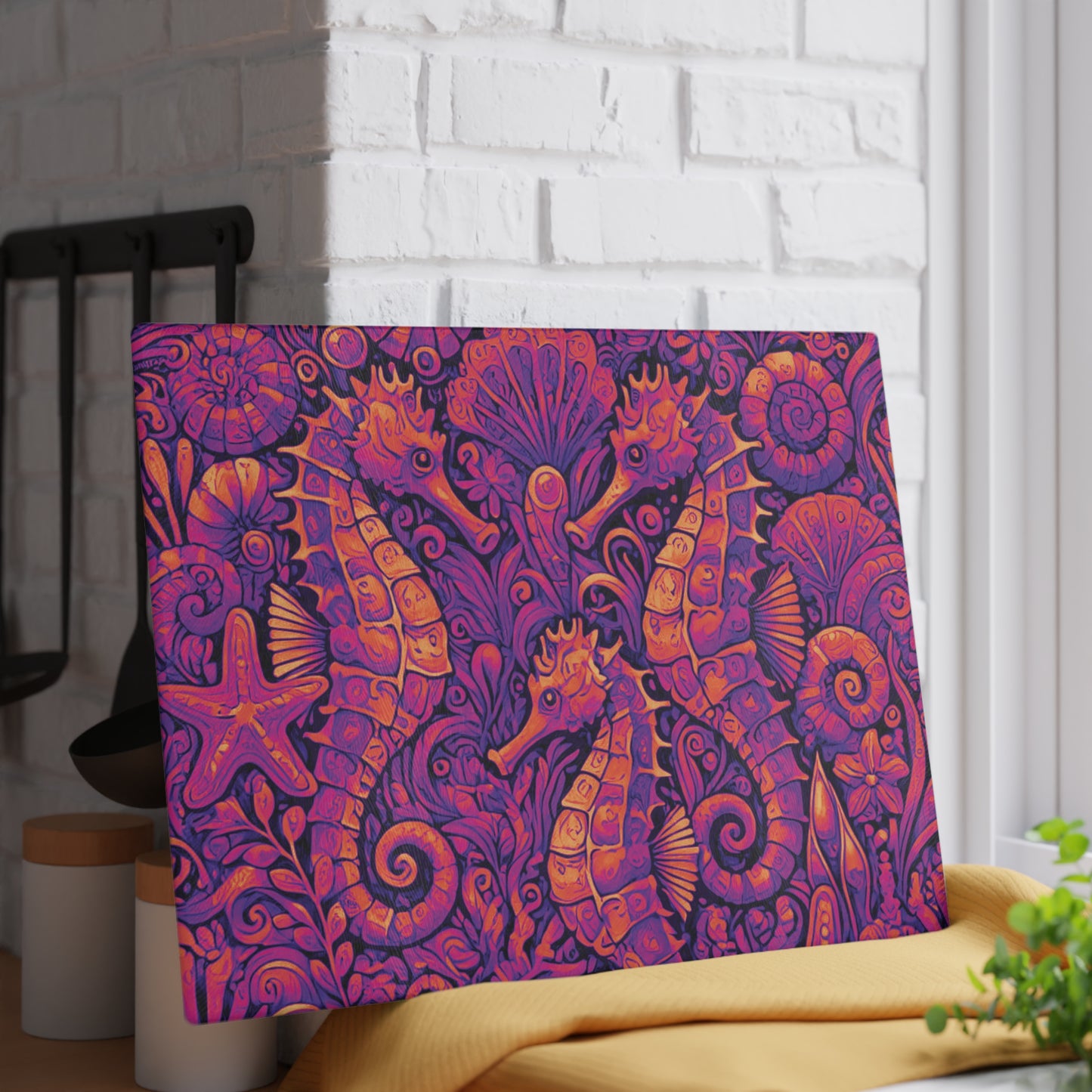 Glass Cutting Board, 2 sizes - Seahorses Heatwave