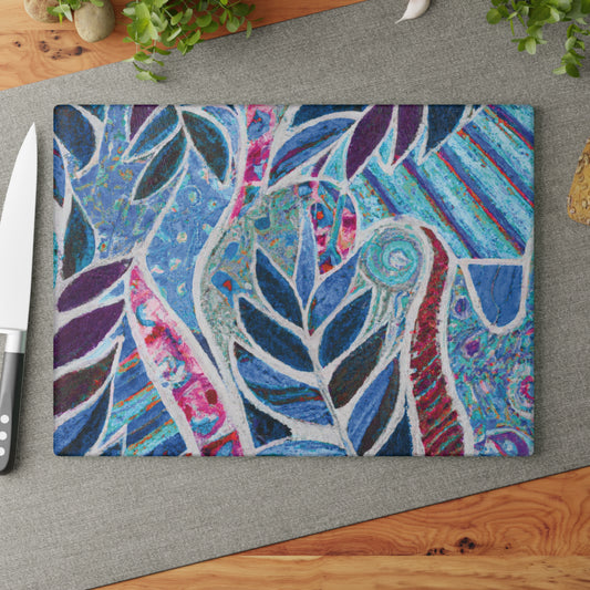 Glass Cutting Board, 2 sizes - Amazon Whimsy, Blue