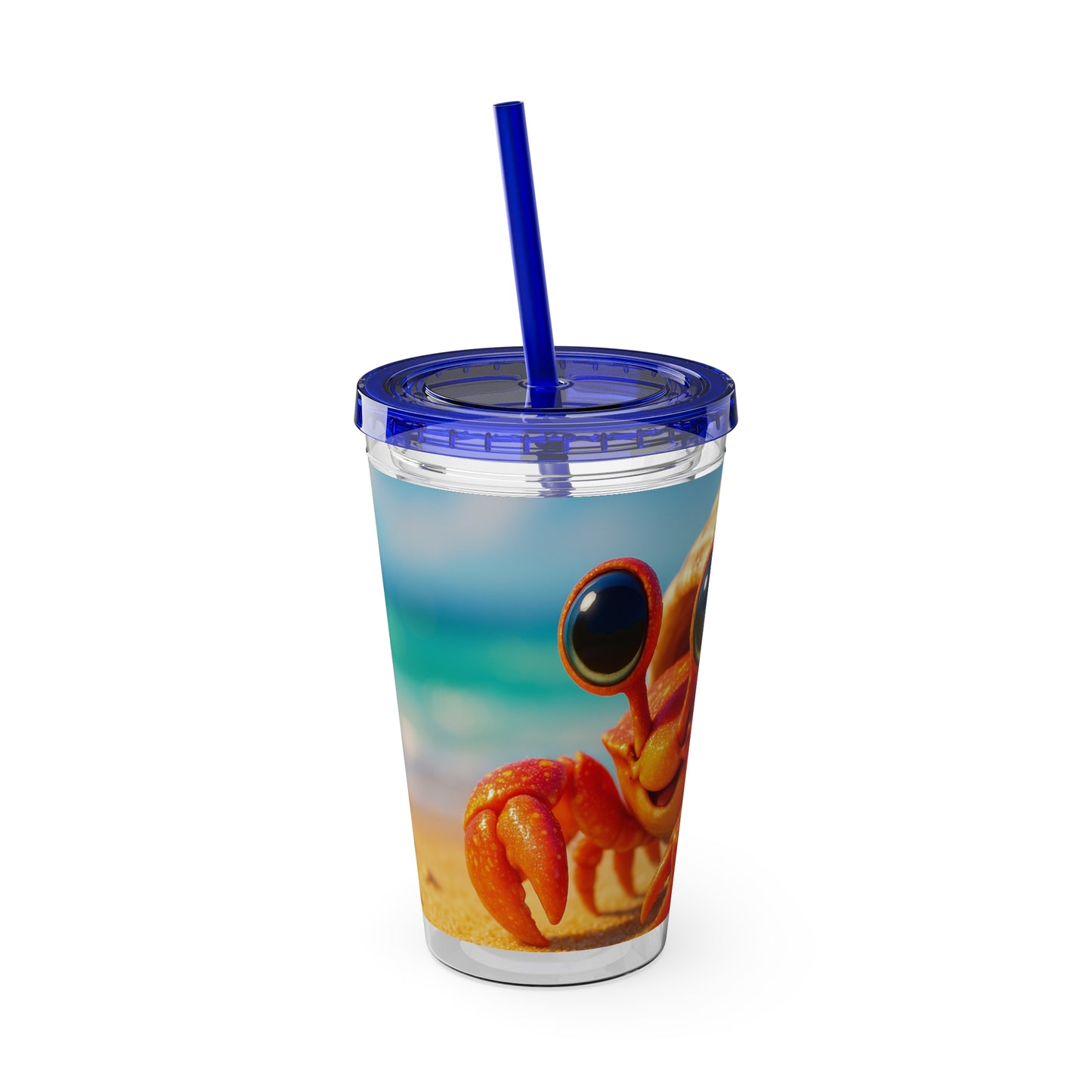 Tropical Tumbler with Straw | 16oz Colorful Travel Cup / Baby Hermit Crab
