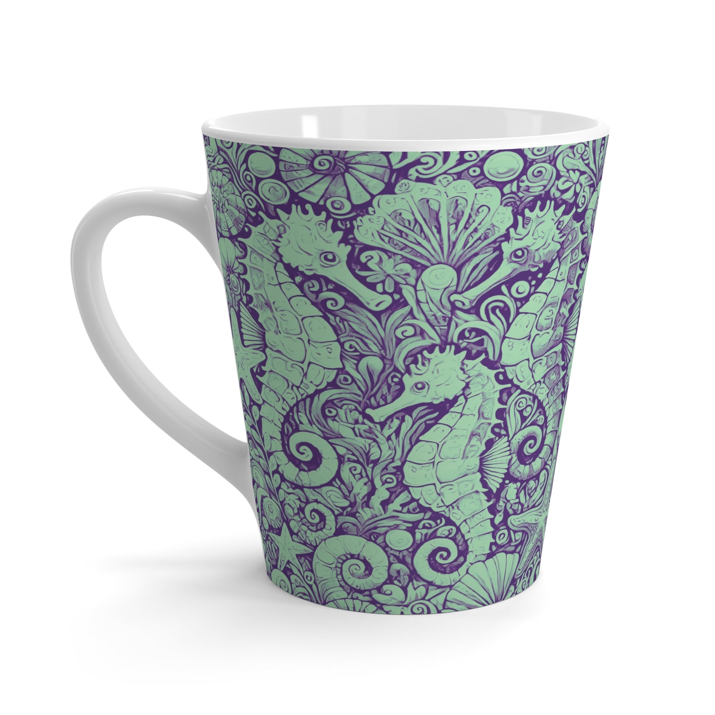Latte White Mug - Seahorses, Minty