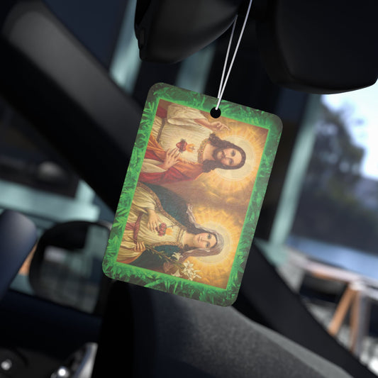 Car Air Freshener - Tropical GLOW Jesus and Mary Sacred Hearts, Religious