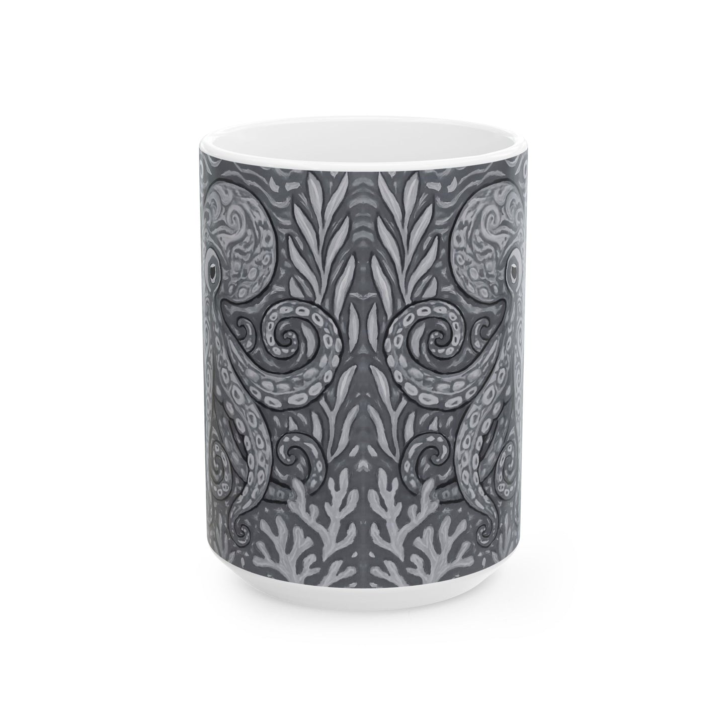 Ceramic White Mug - 11oz & 15oz, Noir Octopus Kraken Joe