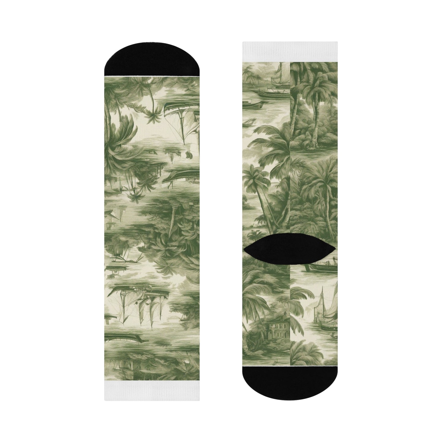 Tropical Toile #1 Cushioned Crew Socks, Green