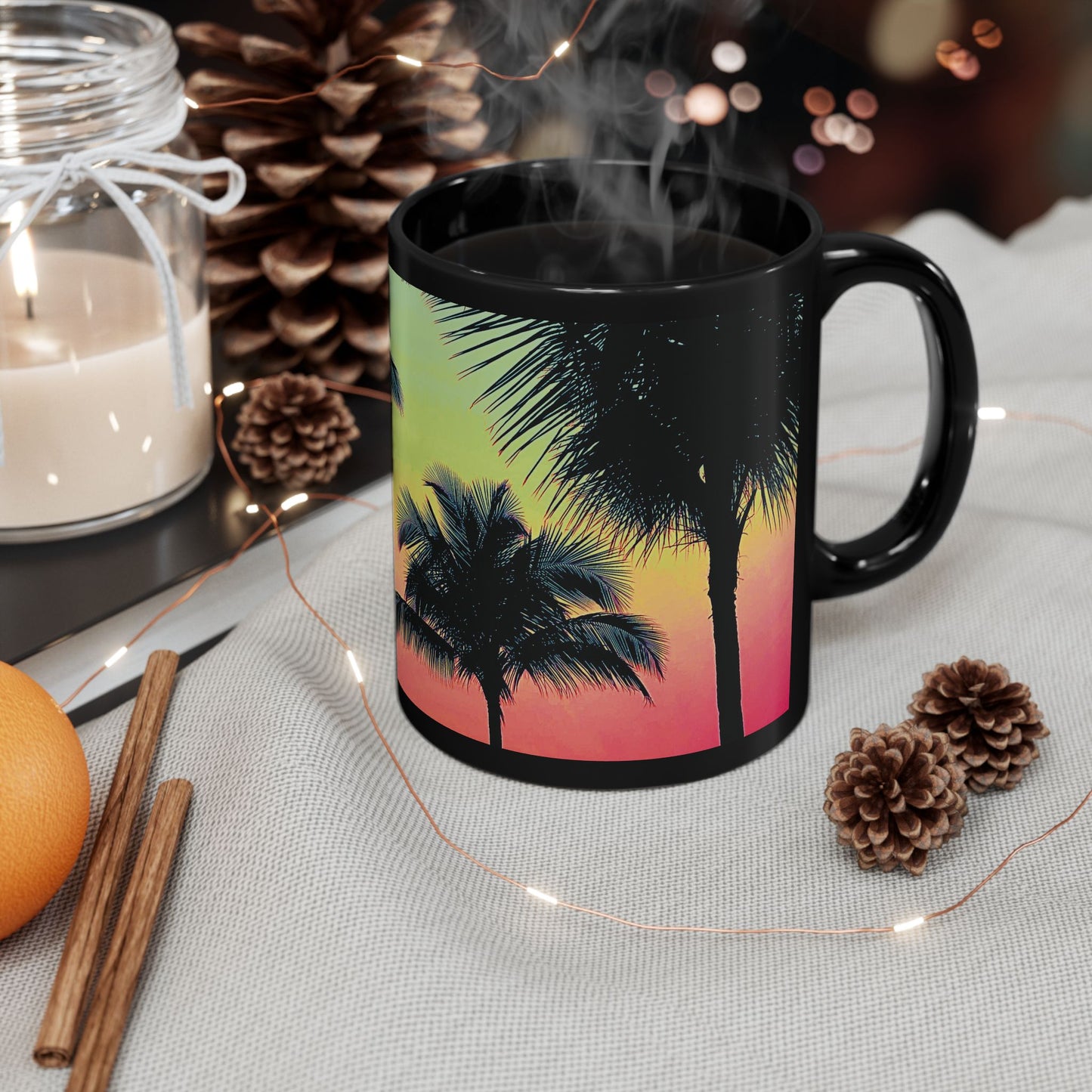 Black Coffee Mug - Palm Glow, Sangria