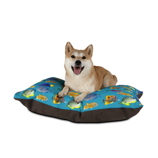 Pet Bed - Cozy and Fun Dog or Cat Bed for Beach Lovers / School of Fish, Turquoise