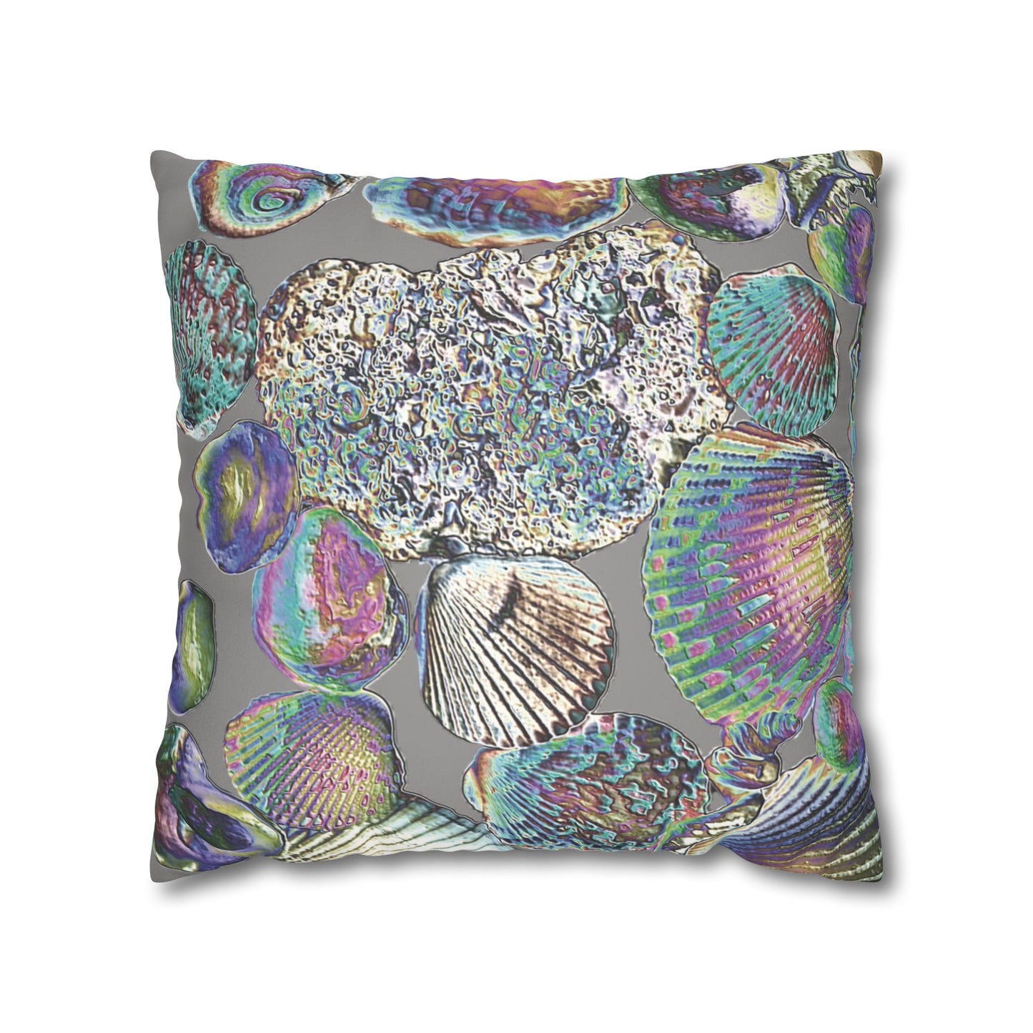 Faux Suede Square Pillowcase - Heatwave Seashell Collection, Grey