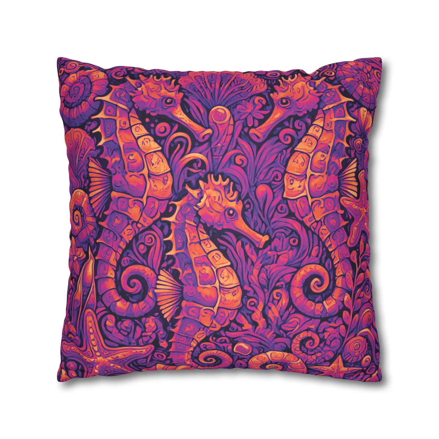 Faux Suede Square Pillowcase - Seahorse Trio, Heatwave