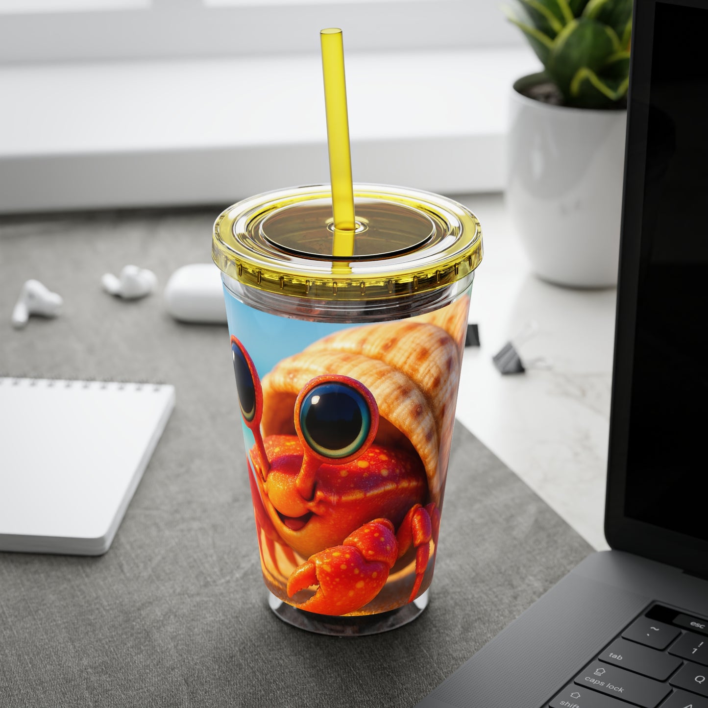 Tropical Tumbler with Straw | 16oz Colorful Travel Cup / Baby Hermit Crab