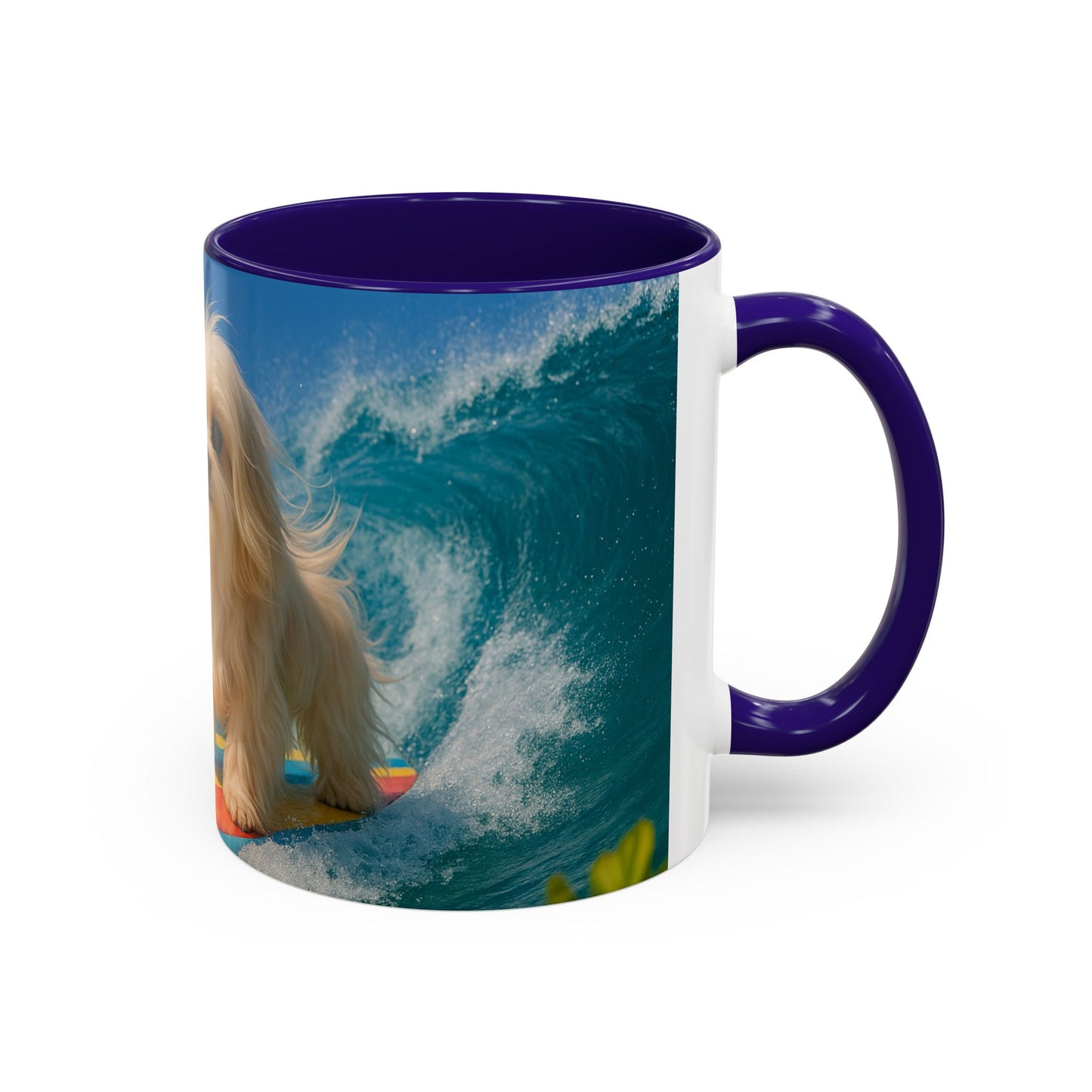 Vibrant Beach Coffee Mug - 11oz & 15oz / Puppy Ariel the Dog Surfer