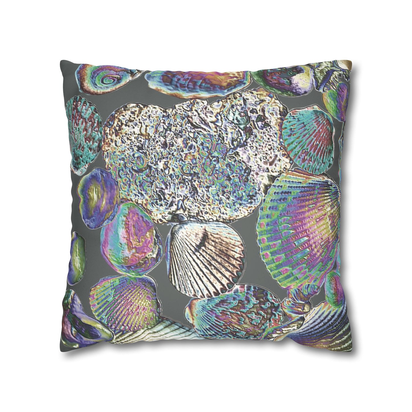 Faux Suede Square Pillowcase - Heatwave Seashell Collection, Dark Grey